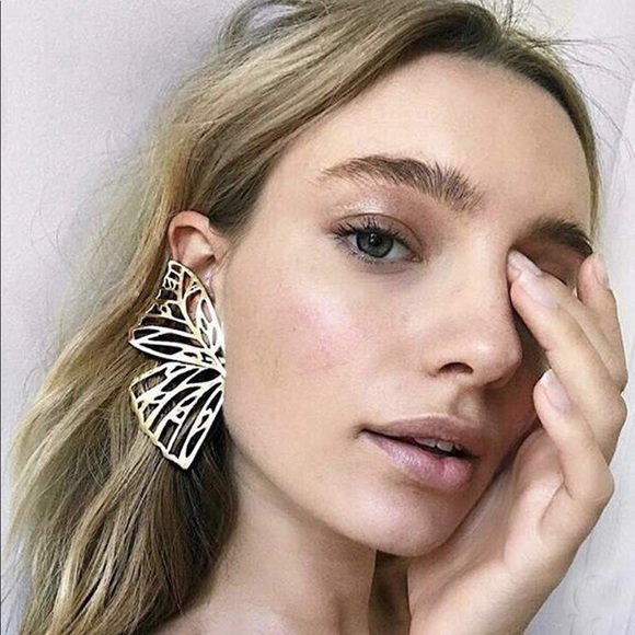 Gold Large Butterfly Wing Earrings - Picture 5 of 5